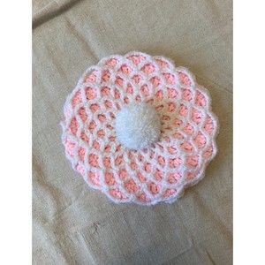 Crochet Pink and White Winter Hat 1970s